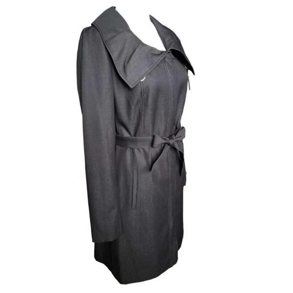 TAHARI Womens Black Long Sleeve Full Zip Belted Trench Coat Small - Picture 4 of 7